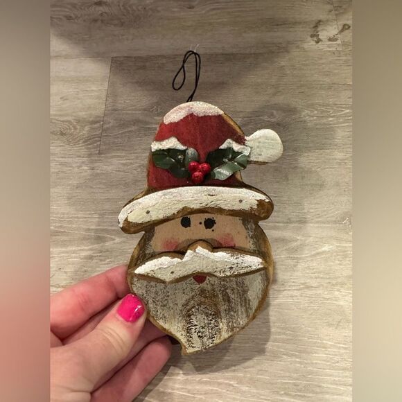 Wooden Folk Art Santa Claus Christmas Tree Ornament - Picture 3 of 5